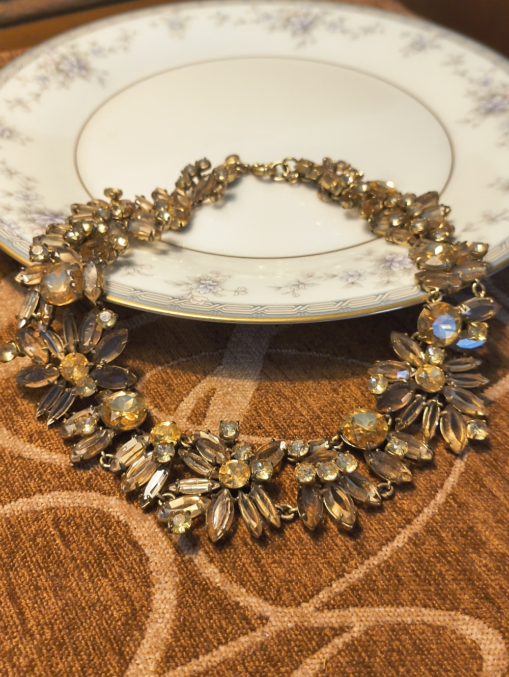Vintage J. Crew Champagne Crystals Clusters Choker Necklace